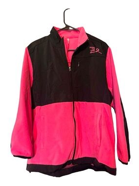 Pink and Black Full-Zip Fleece Jacket with Breast Cancer Ribbon